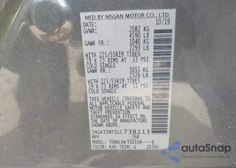2020 Nissan Rogue Sl Fwd from USA, damaged, VIN 5N1AT2MT5LC738113